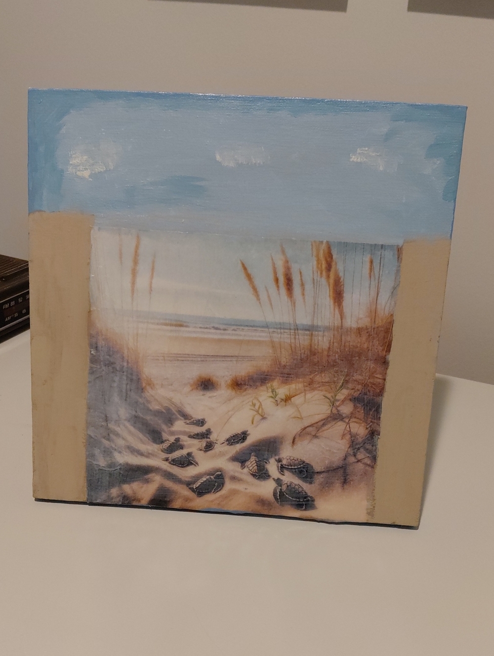 Coastal Dune Canvas Art Print - Blue and Tan Baby Turtles Going To The Ocean